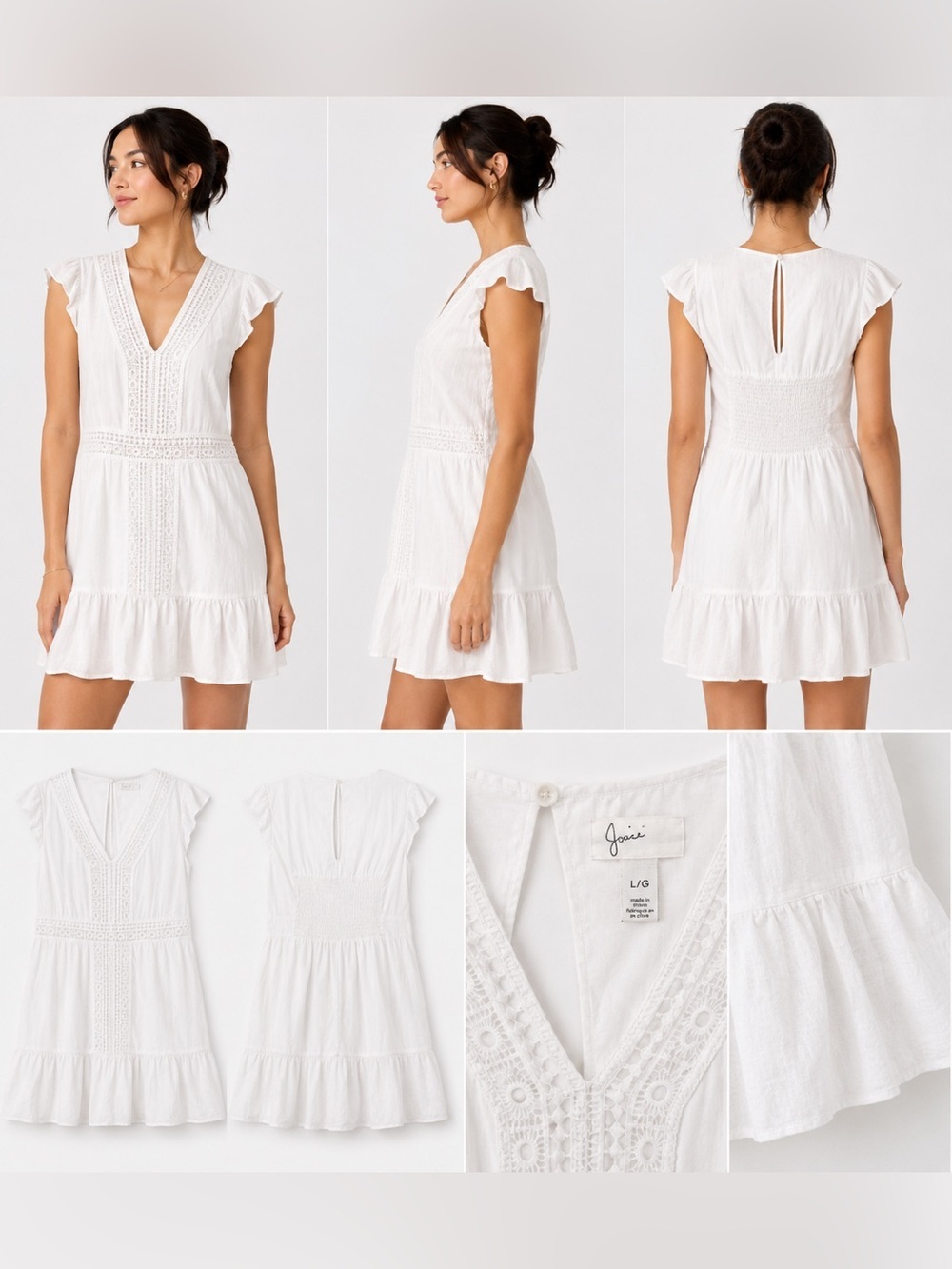 Joie White Lace Trim Mini Dress Boho Cottagecore Size Large - Picture 2 of 7